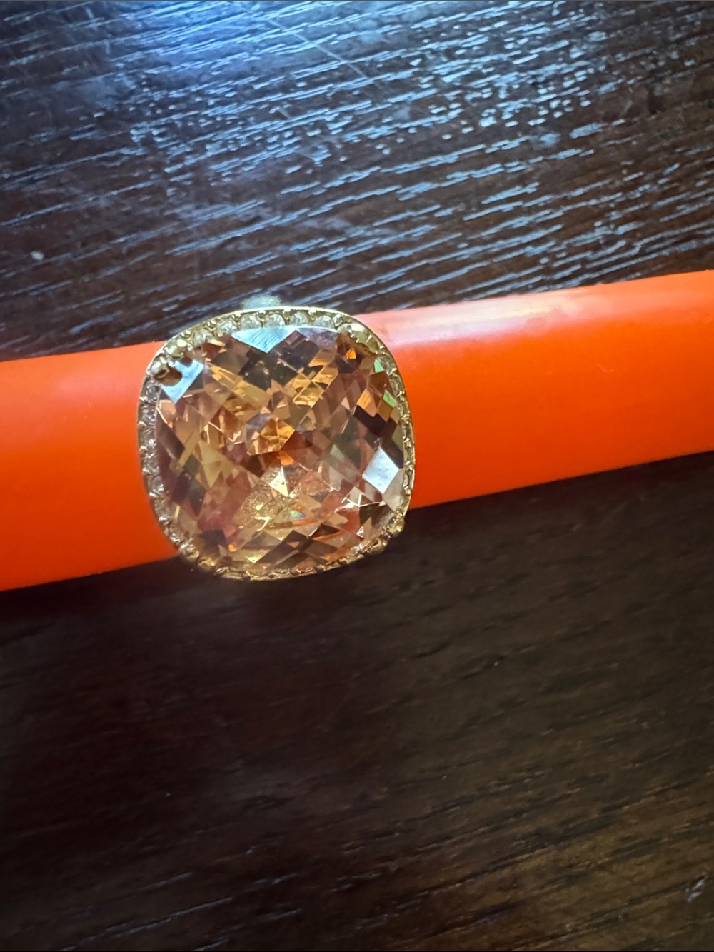 Cocktail Ring- faux topaz set in gold tone metal